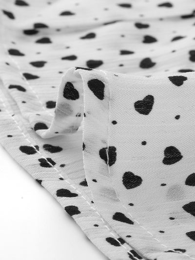 Square Neck Ruffle Short Sleeve Love Heart Printed Blouse