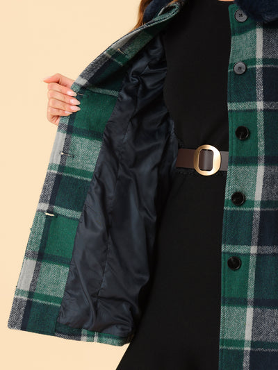Buffalo Checks Winter Peter Pan Collar Long Plaid Coat