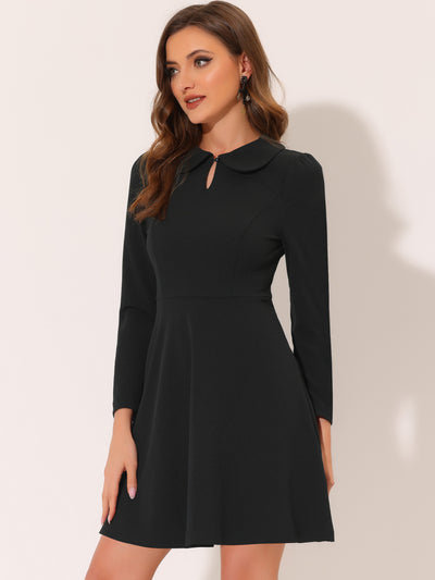 A-Line Long Sleeve Solid Color Peter Pan Collar Dress