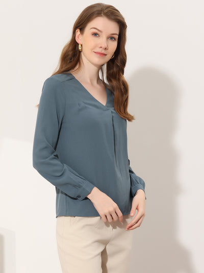 Chiffon Blouse for V Neck Long Sleeve Business Causal Shirt