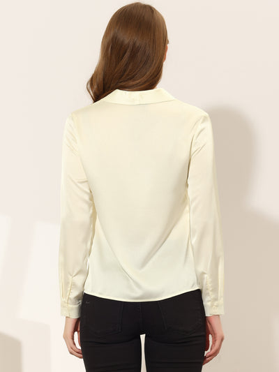 Satin Blouse for Button Down Work Office Long Sleeve Top