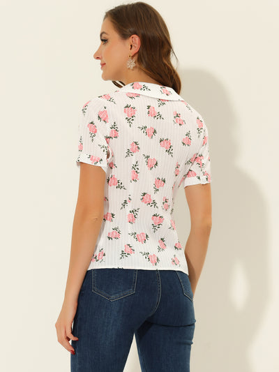 Peter Pan Collar Summer Tops Button Front Elegant Floral Shirt