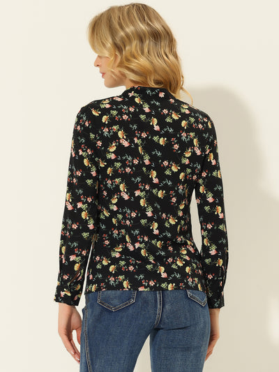 Work Office Button Up Shirt Cut-Out V Neck Floral Blouse