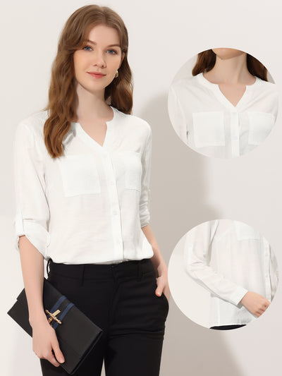 Button Down Shirt for Roll Up Long Sleeve Casual Tops