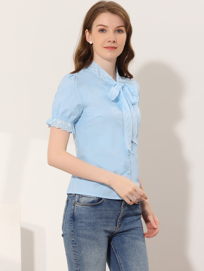 Career Office Elegant Button Up Bow Tie Neck Blouse