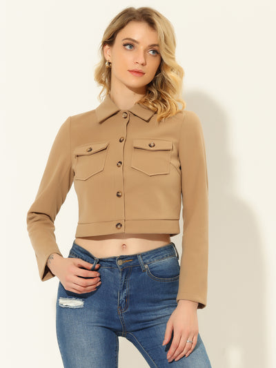 Allegra K Button Front Long Sleeve Crop Jacket Coat
