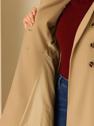 Winter Overcoat Turn Down Collar Belted Double Breasted Long Coat