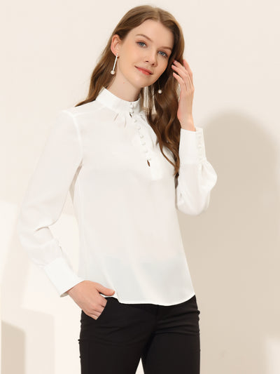 Allegra K Casual Blouse Elegant Stand Collar Cut-Out Henley Shirt
