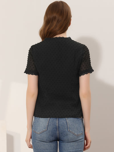 Chiffon Blouse for V-Neck Short Sleeve Swiss Dots Top