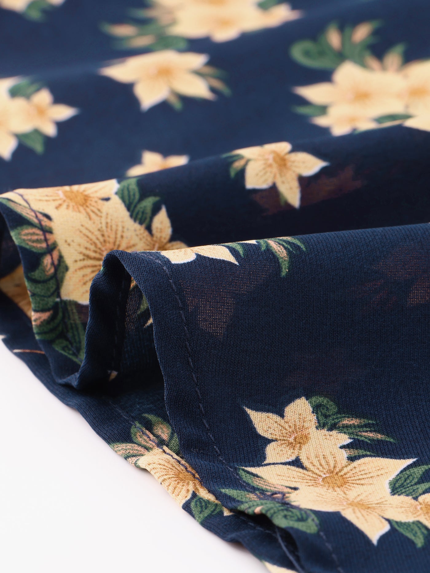 Allegra K Floral Printed Belt Bow Tie Neck Long Sleeve Midi Dress