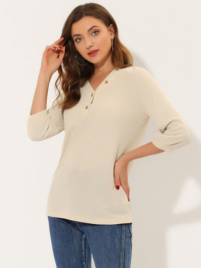 Waffle Knit Tunic Tops for Button Up V Neck Henley T-shirt Shirt