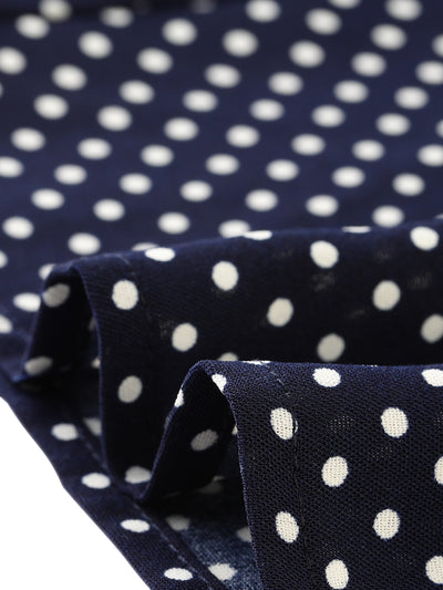 Polka Dots V Neck Split Button Decor Belted Summer Dress