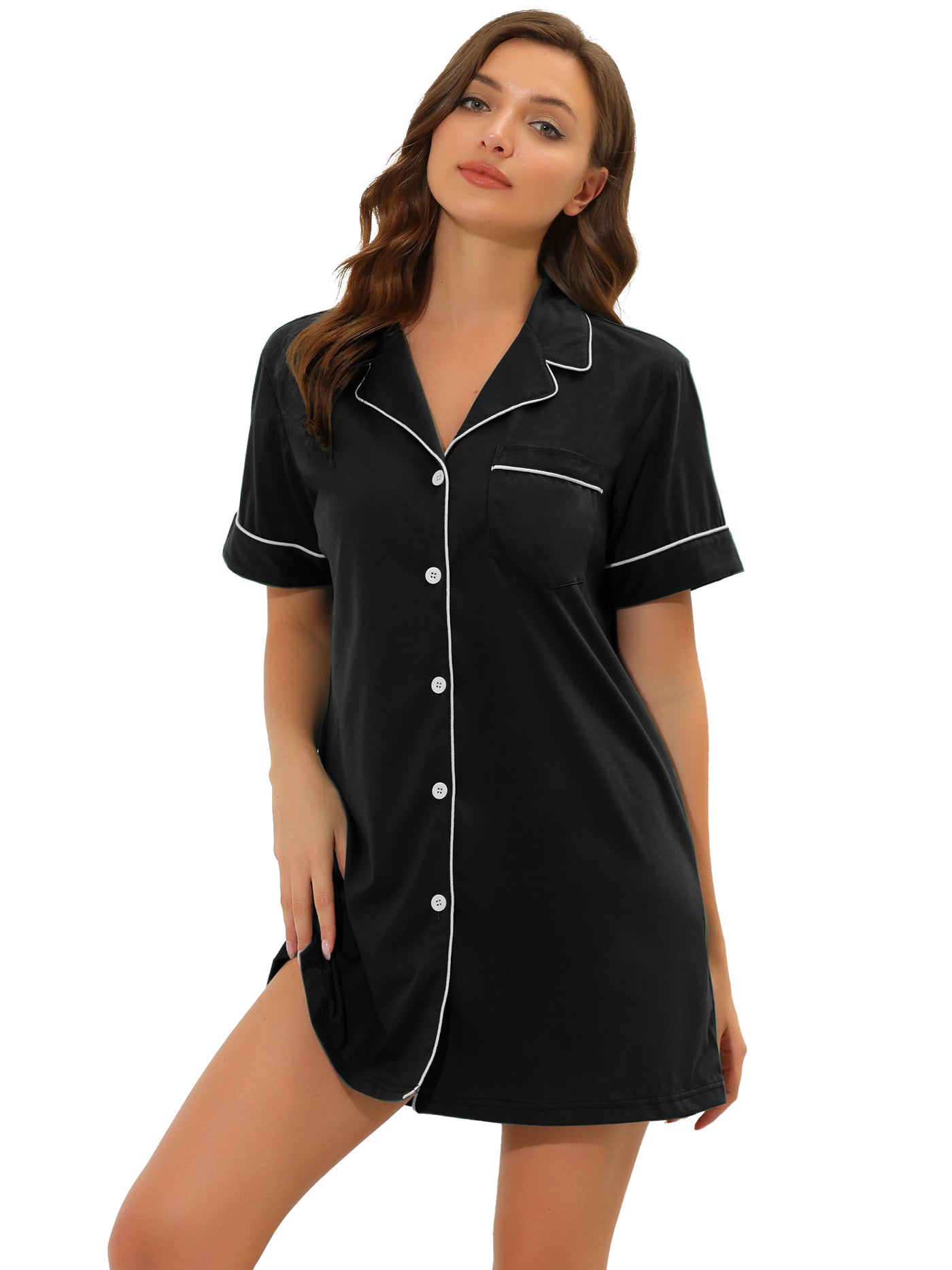 Allegra K Lounge Nightgowns Sleepshirt Pajama Dress Button Down Nightshirt