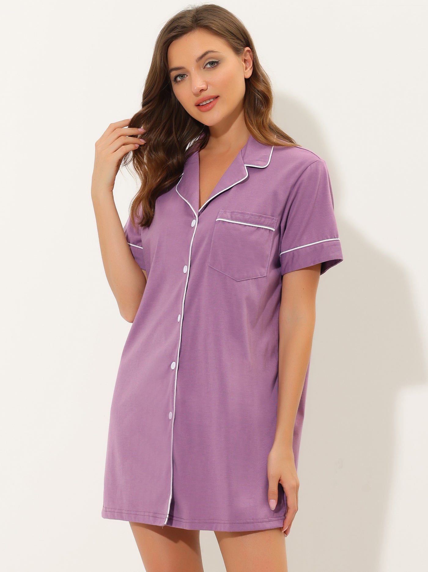 Allegra K Lounge Nightgowns Sleepshirt Pajama Dress Button Down Nightshirt