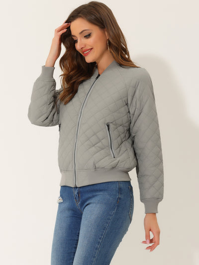Casual Zip Up Raglan Long Sleeve Quilted Bomber Jacket
