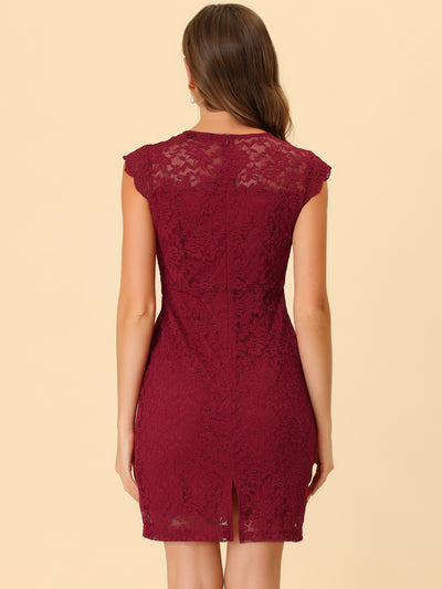 Elegant Stretch Knit Cap Sleeve Allover Floral Lace Bodycon Dress