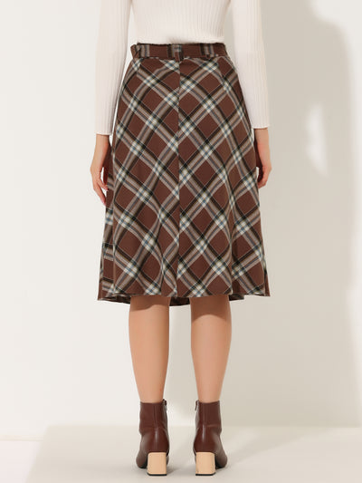 Christmas Tartan Plaid High Waist Belted Vintage A-Line Midi Skirt