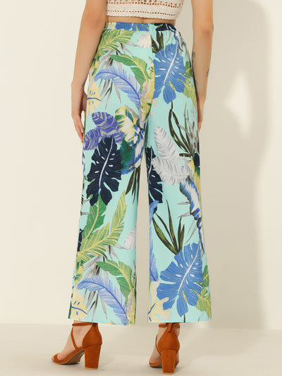 Floral Palazzo Elastic Waist Casual Wide Leg Tropical Beach Pants