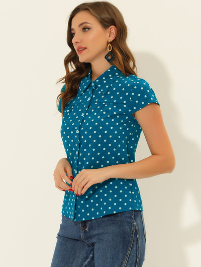 Short Sleeve Tops Vintage Polka Dots Button Up Shirt