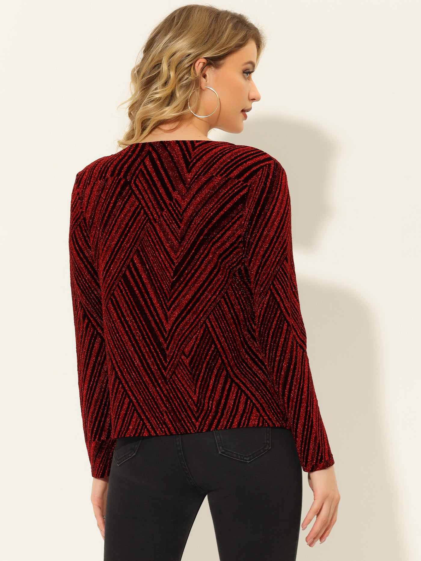 Allegra K Open-Front Jacket for Sparkly Glitter Collarless Christmas Cardigan