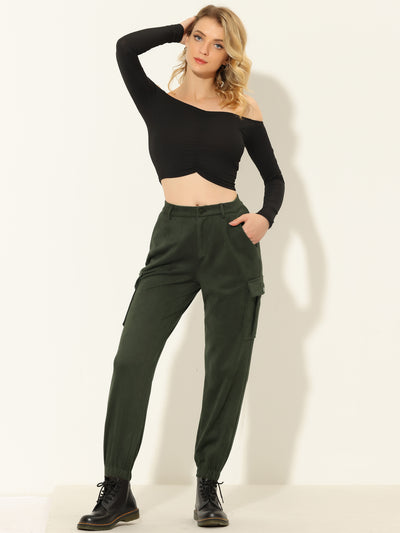 Faux Suede High Waist Casual Outdoor Pocket Jogger Cargo Pants