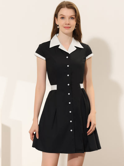 Retro Button Down Flat Collar Belted Office Mini Shirt Dress