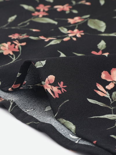Floral Print Split V Neck Office Long Sleeve Blouse Shirt