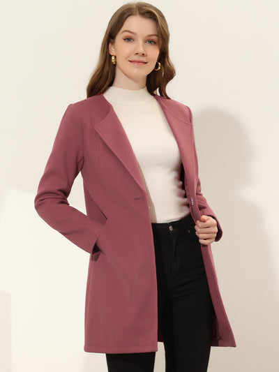 Mid-thigh Collarless Overcoat Single Breasted Outwear Winter Coat