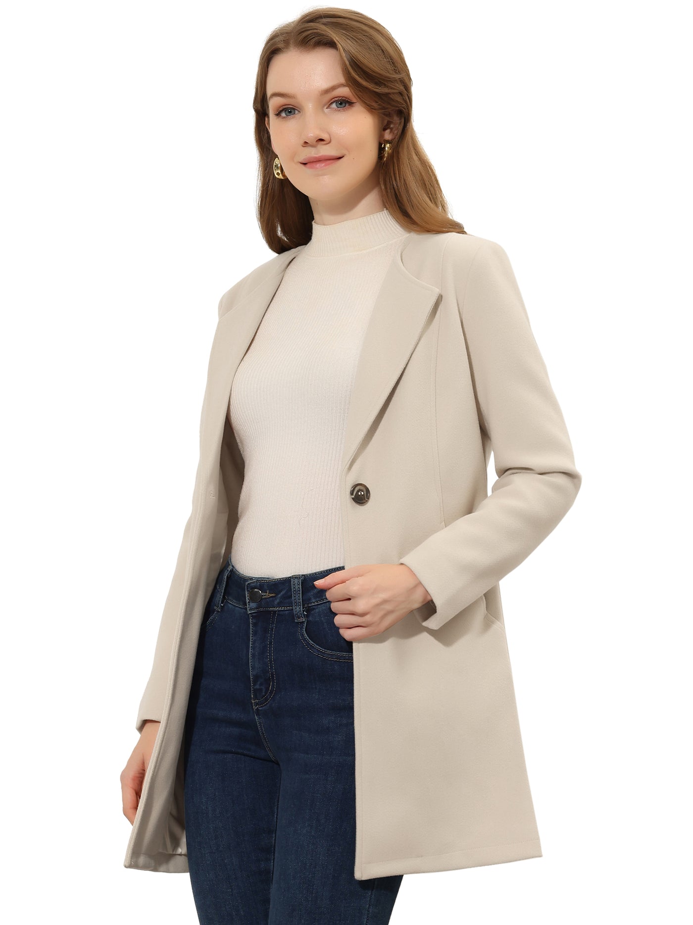 Allegra K Mid-thigh Collarless Overcoat Single Breasted Outwear Winter Coat