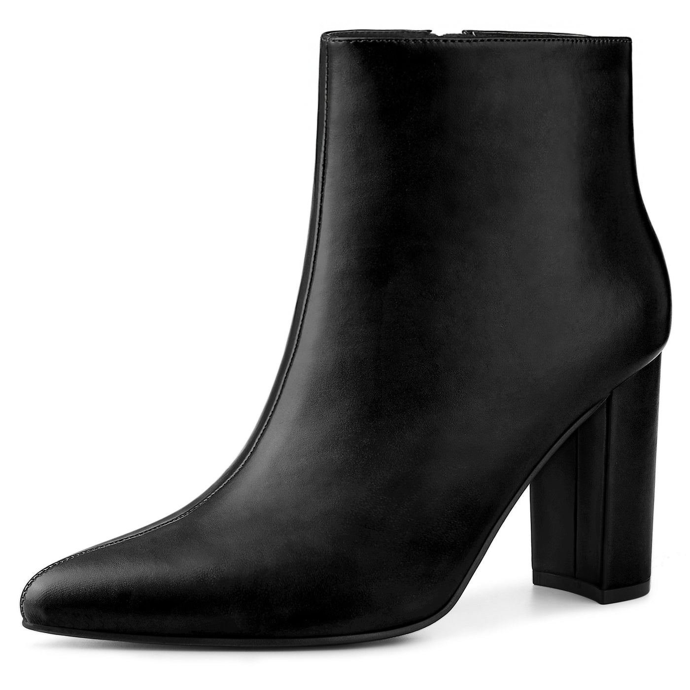 Allegra K Pointed Toe Zipper Chunky High Heel Ankle Boots