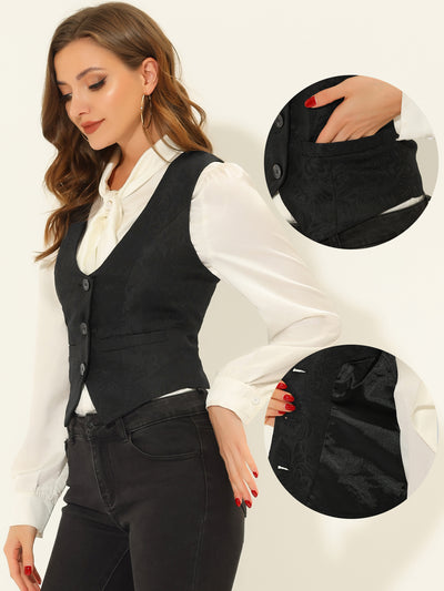 Vintage Button Up Jacquard Steampunk Waistcoat Suit Vest