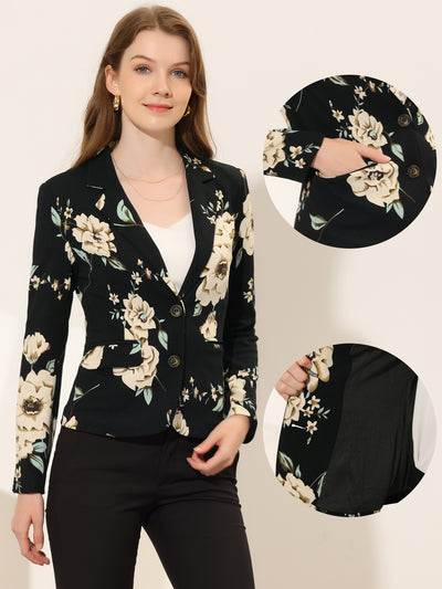 Casual Notch Lapel Single Breasted Printed Office Jacket Blazer