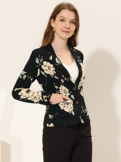 Casual Notch Lapel Single Breasted Printed Office Jacket Blazer