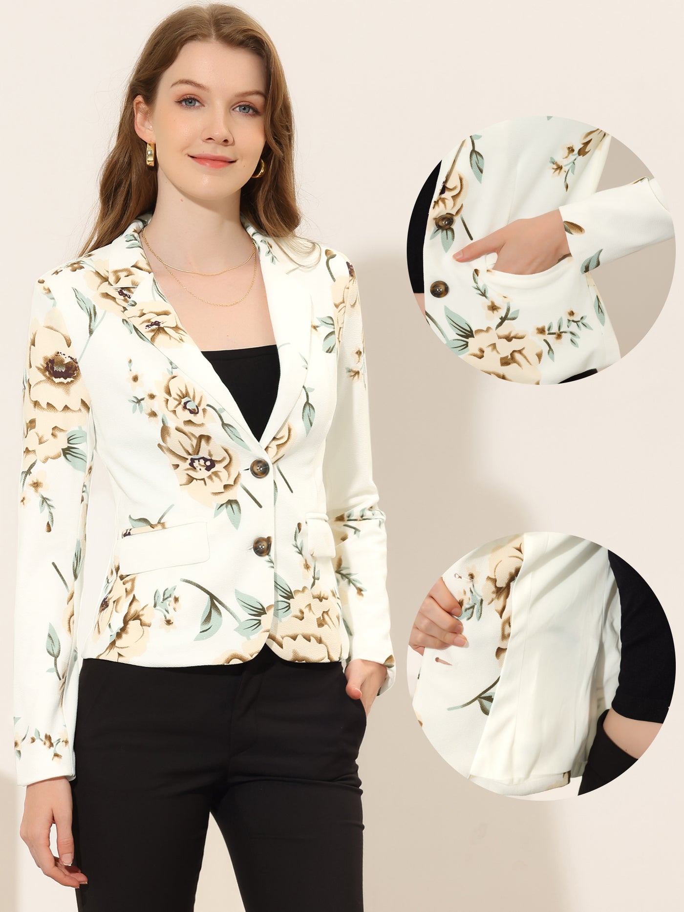Allegra K Casual Notch Lapel Single Breasted Printed Office Jacket Blazer
