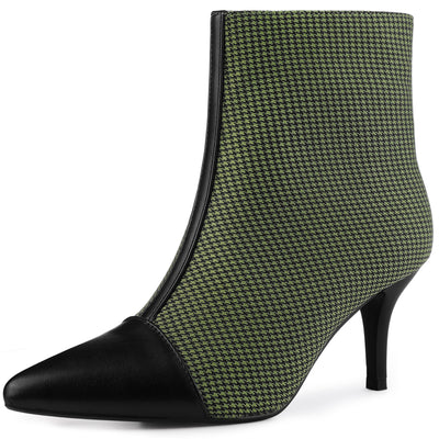 Pointed Toe Stiletto Heel Houndstooth Ankle Booties