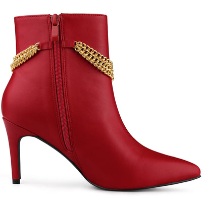 Pointy Toe Stiletto Heel Chain Ankle Boots