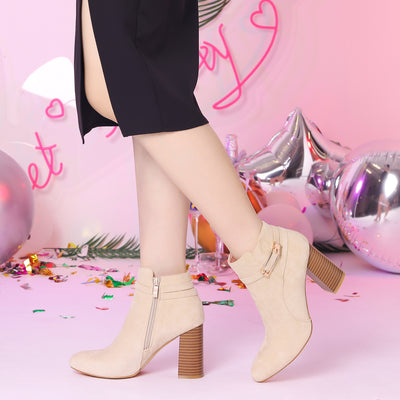 Round Toe Buckle Chunky Heel Ankle Boots