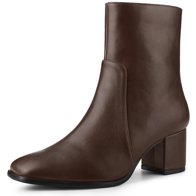 Square Toe Side Zip Block Heel Ankle Boots