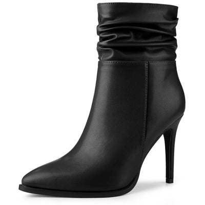 Allegra K Slouchy Pointed Toe Stiletto Heel Ankle Boot