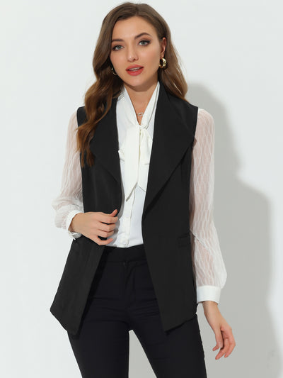 Sleeveless Casual Shawl Collar Belted Work Office Suit Jacket Vest