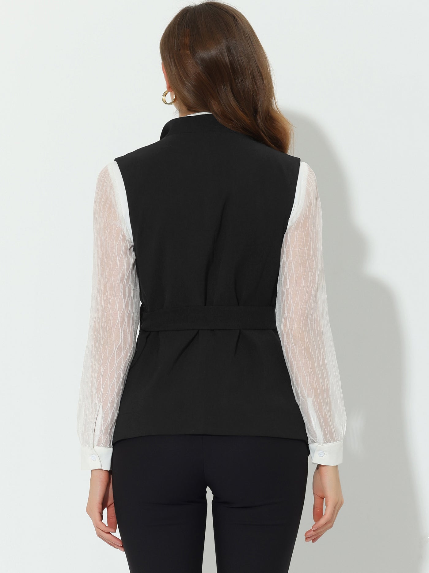 Allegra K Sleeveless Casual Shawl Collar Belted Work Office Suit Jacket Vest