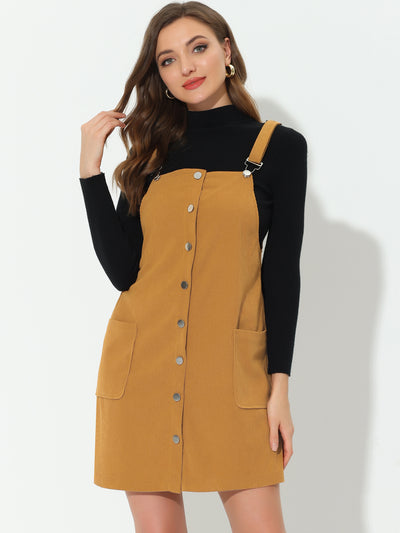 Corduroy Adjustable Straps Button Down Pinafore Overall Dress