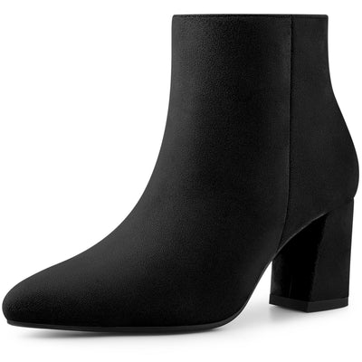Allegra K Pointy Toe Side Zip Chunky Heel Ankle Boots