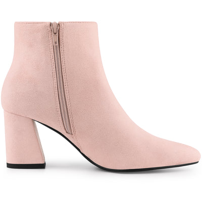Pointy Toe Side Zip Chunky Heel Ankle Boots