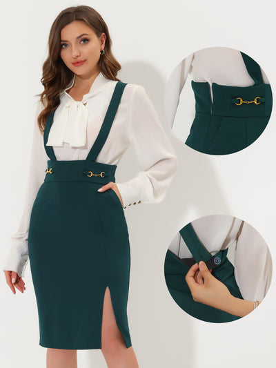 Pencil High Waist Split Adjustable Strap Suspender Skirt