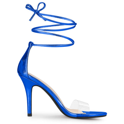 PU Clear Strap Stiletto Heel Ankle Lace Up Sandals