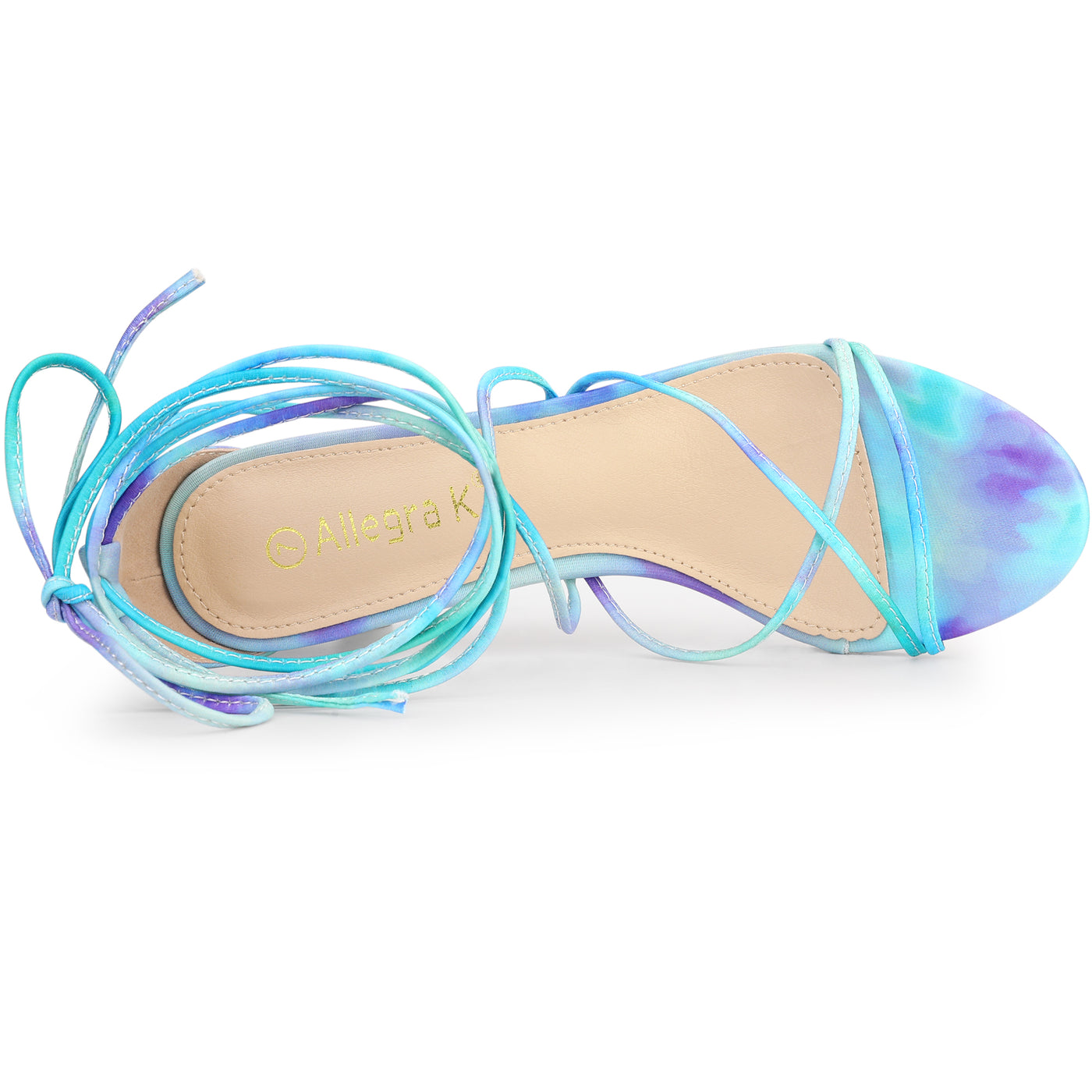 Allegra K Open Toe Strappy Tie Dye Lace Up Kitten Heel Sandals