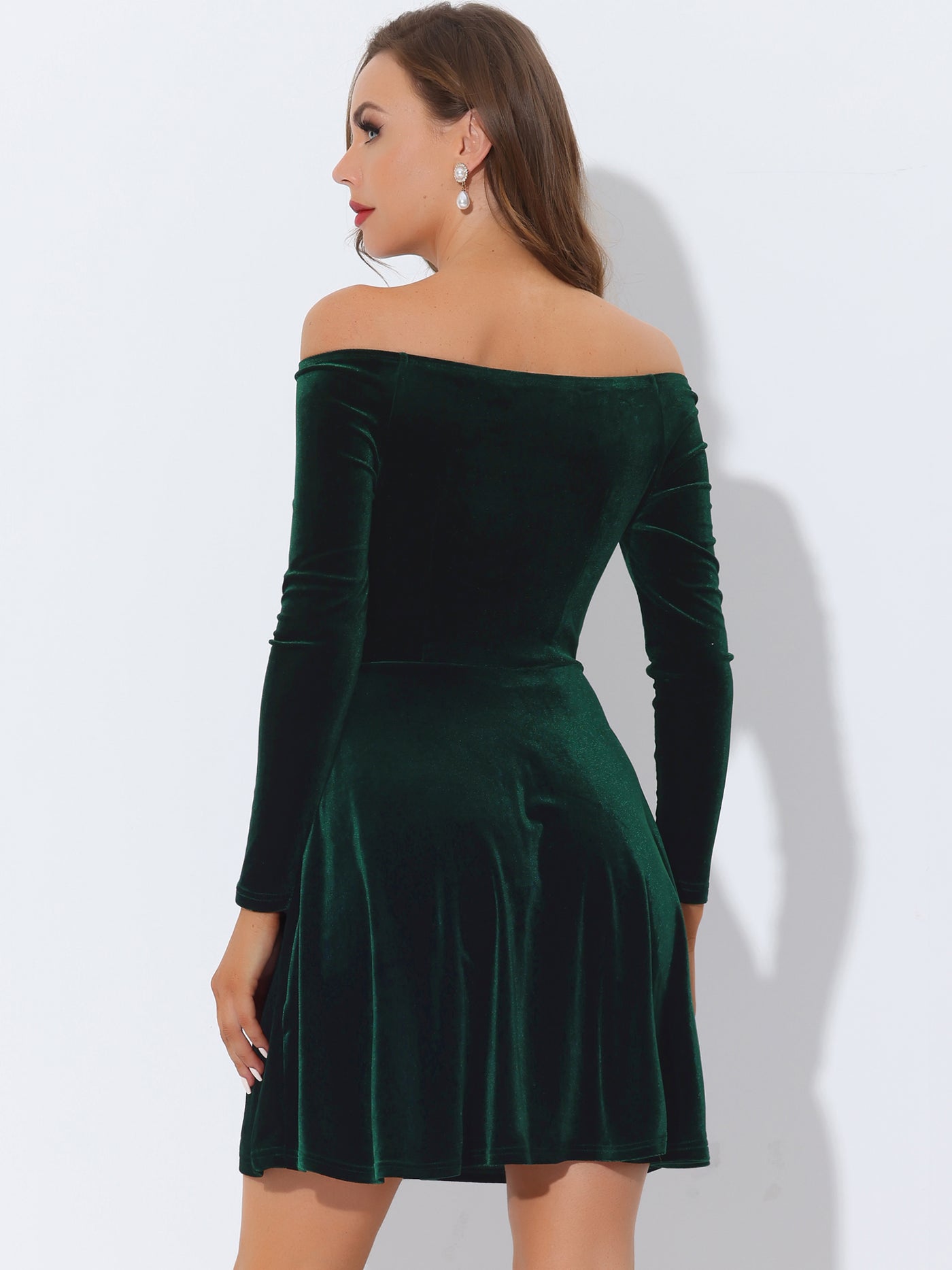 Allegra K Christmas Off Shoulder Long Sleeve A-Line Mini Velvet Dress