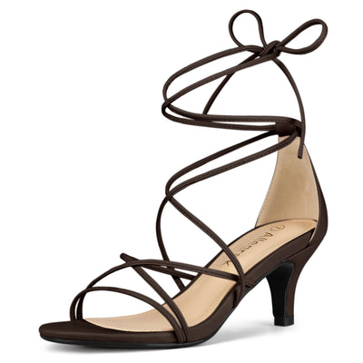 Synthetic Leather Strappy Kitten Heel Lace Up Sandals