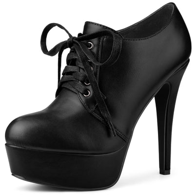 Platform Lace Up Round Toe Stiletto High Heel Ankle Booties